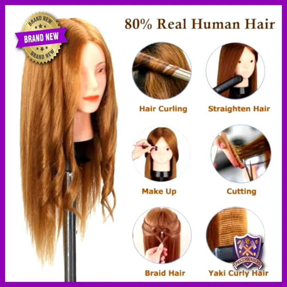 Mannequin Head with 80% Human Hair for Cosmetology Practice